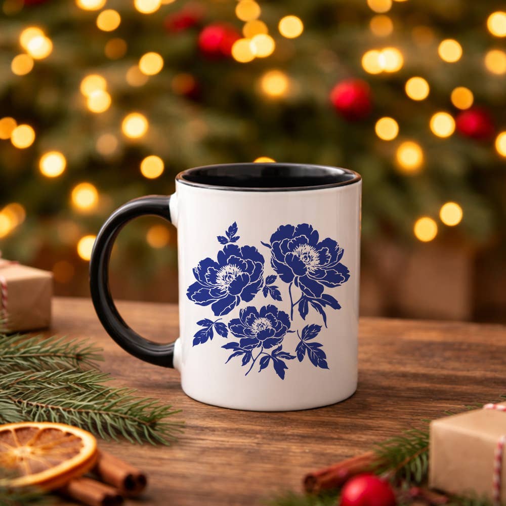 Vintage Linocut Peony Mug